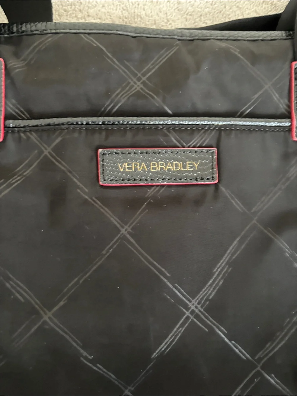 Vera Bradley Black Quilted Laptop Tote with Red Stitching